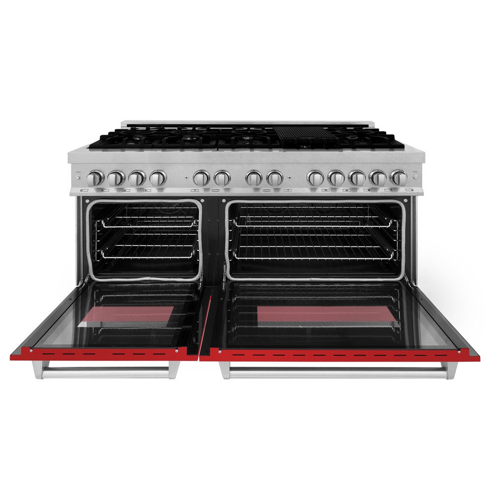 ZLINE 60 in. 7.4 cu. ft. Legacy Dual Fuel Range with 9 Burner Gas Cooktop and 2 Electric Convection Ovens in DuraSnow® Stainless Steel (RAS-SN-60)