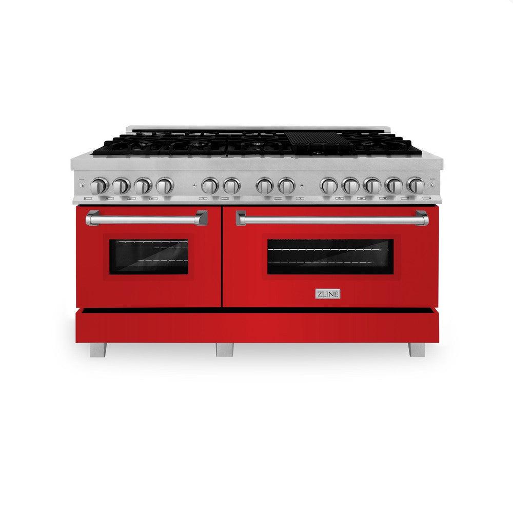 ZLINE 60 in. 7.4 cu. ft. Legacy Dual Fuel Range with 9 Burner Gas Cooktop and 2 Electric Convection Ovens in DuraSnow® Stainless Steel (RAS-SN-60)