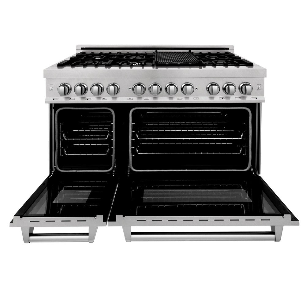 ZLINE 48 in. Kitchen Package with DuraSnow® Stainless Steel Dual Fuel Range and Convertible Vent Range Hood (2KP-RASSNRH48)