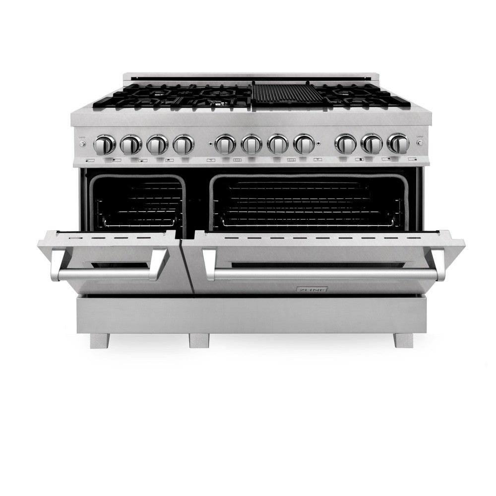 ZLINE 48 in. Kitchen Package with DuraSnow® Stainless Steel Dual Fuel Range and Convertible Vent Range Hood (2KP-RASSNRH48)