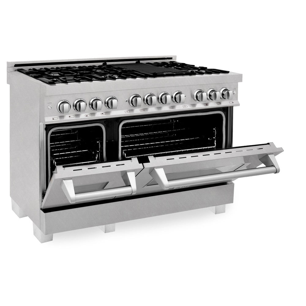 ZLINE 48 in. Kitchen Package with DuraSnow Stainless Dual Fuel Range, Ducted Vent Range Hood and Tall Tub Dishwasher (3KP-RASRH48-DWV)