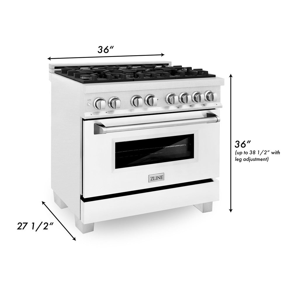 ZLINE 36 in. 4.6 cu. ft. Legacy Dual Fuel Range with 6 Burner Gas Cooktop and Electric Convection Oven in DuraSnow® Stainless Steel and White Matte Door (RAS-WM-36)