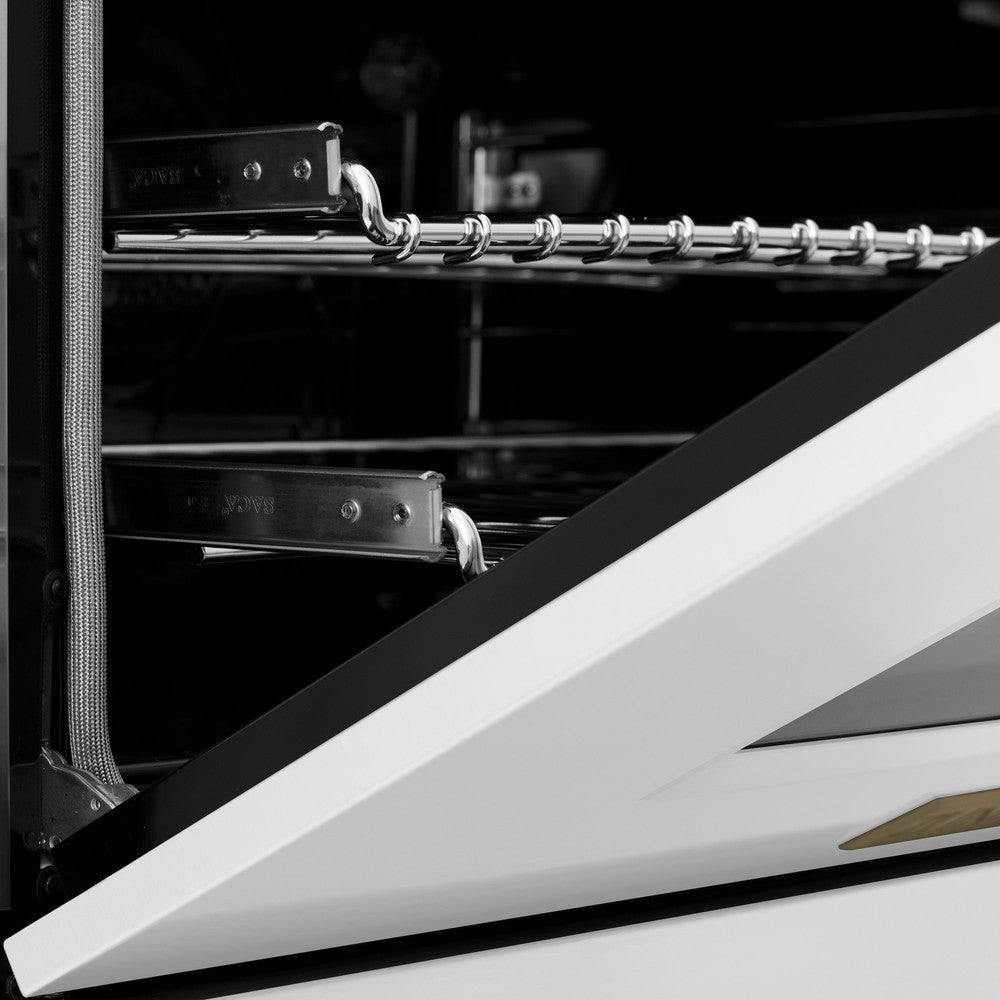 ZLINE Autograph Edition 60 in. 7.4 cu. ft. Legacy Dual Fuel Range with 9 Burner Gas Cooktop and 2 Electric Convection Ovens in DuraSnow® Stainless Steel with White Matte Doors and Matte Black Accents (RASZ-WM-60-MB)