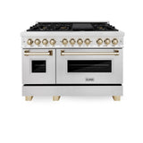 ZLINE Autograph Edition 48 in. 6.0 cu. ft. Dual Fuel Range with Gas Stove and Electric Oven in DuraSnow® Stainless Steel with Polished Gold Accents (RASZ-SN-48-G)