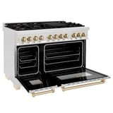 ZLINE Autograph Edition 48 in. 6.0 cu. ft. Dual Fuel Range with Gas Stove and Electric Oven in DuraSnow® Stainless Steel with Polished Gold Accents (RASZ-SN-48-G)