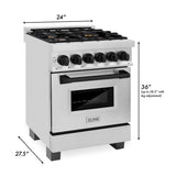 ZLINE Autograph Edition 24 in. 2.8 cu. ft. Dual Fuel Range with Gas Stove and Electric Oven in Stainless Steel with Matte Black Accents (RAZ-24-MB)