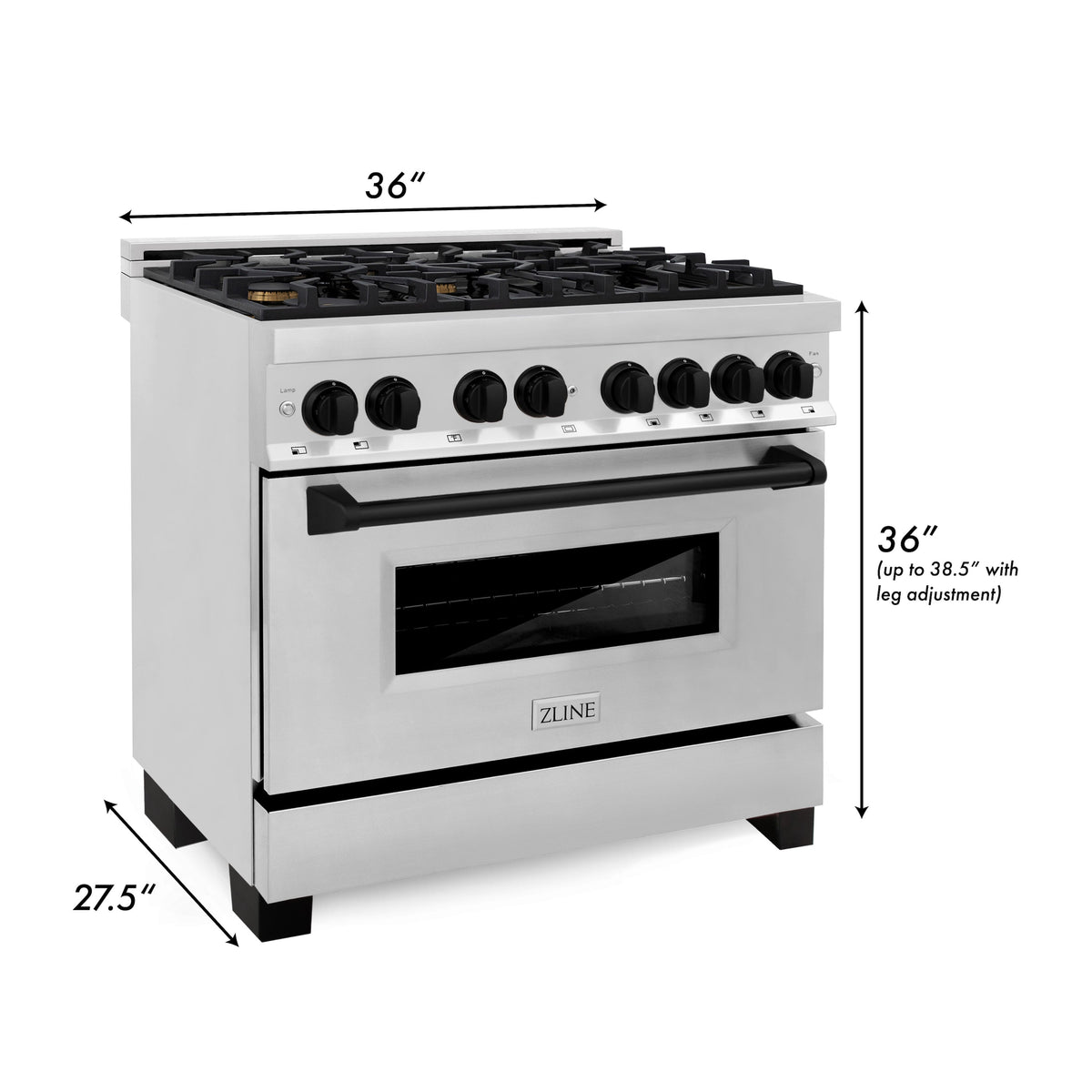 ZLINE Autograph Edition 36 in. Kitchen Package with Stainless Steel Dual Fuel Range and Range Hood with Matte Black Accents (2AKP-RARH36-MB)
