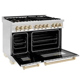 ZLINE Autograph Edition 48 in. 6.0 cu. ft. Dual Fuel Range with Gas Stove and Electric Oven in Stainless Steel with Polished Gold Accents (RAZ-48-G)