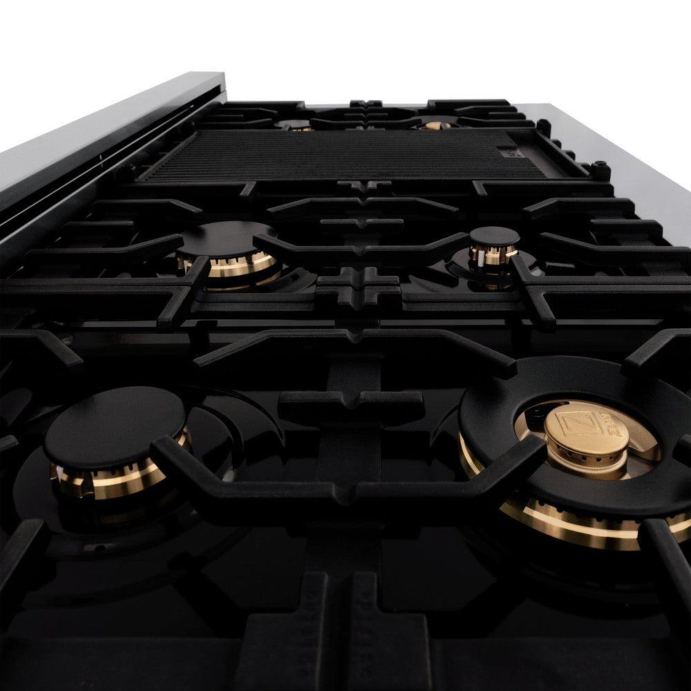 ZLINE Autograph Edition 48 in. Kitchen Package with Stainless Steel Dual Fuel Range and Range Hood with Matte Black Accents (2AKP-RARH48-MB)