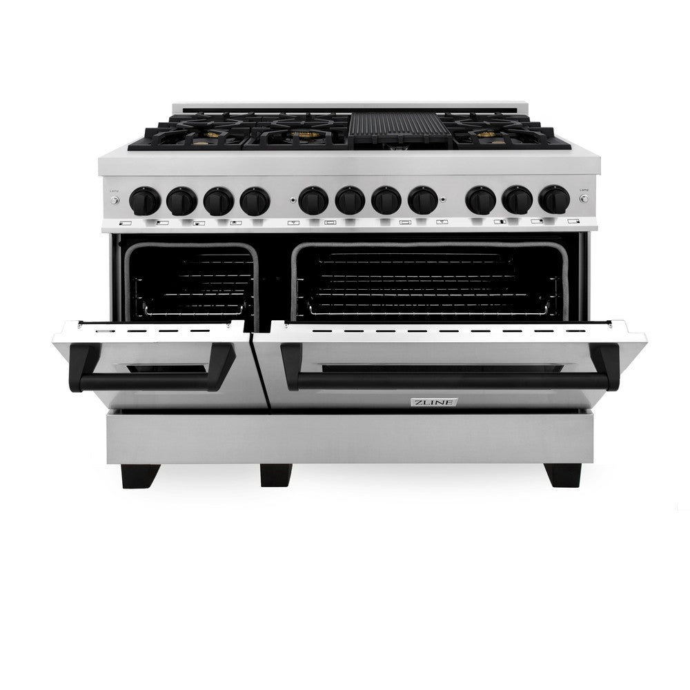 ZLINE Autograph Edition 48 in. 6.0 cu. ft. Legacy Dual Fuel Range with 7 Burner Gas Cooktop and 2 Electric Ovens in Stainless Steel and Matte Black Accents (RAZ-48-MB)