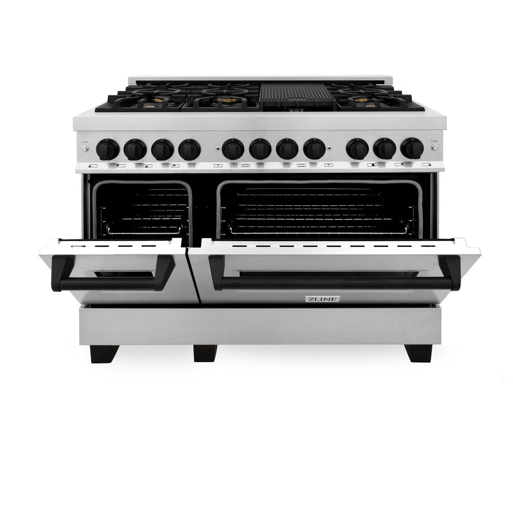 ZLINE Autograph Edition 48 in. 6.0 cu. ft. Legacy Dual Fuel Range with 7 Burner Gas Cooktop and 2 Electric Ovens in Stainless Steel and Matte Black Accents (RAZ-48-MB)