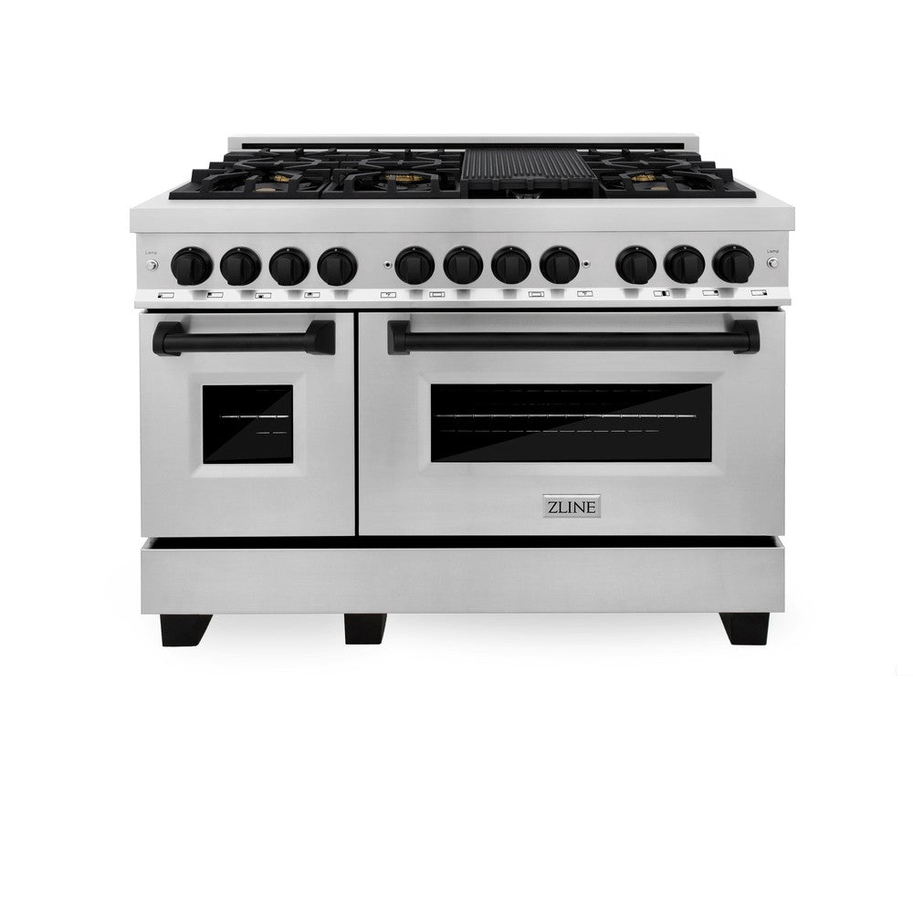 ZLINE Autograph Edition 48 in. 6.0 cu. ft. Legacy Dual Fuel Range with 7 Burner Gas Cooktop and 2 Electric Ovens in Stainless Steel and Matte Black Accents (RAZ-48-MB)