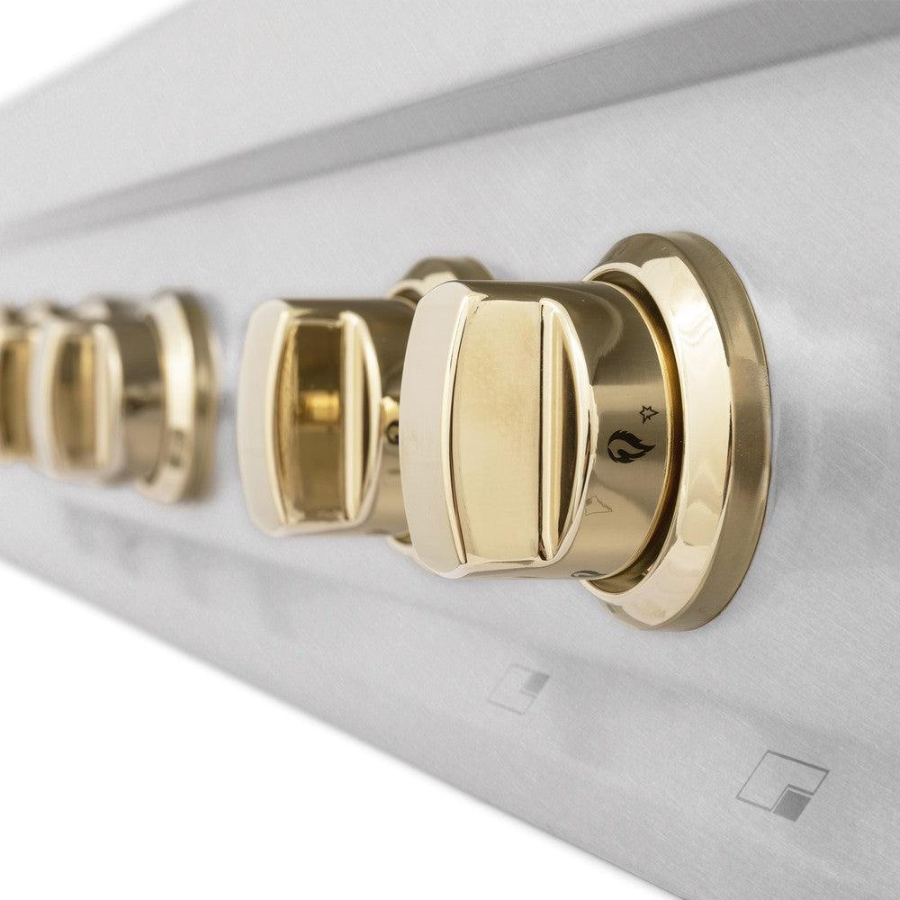 ZLINE Autograph Edition 36 in. Legacy Gas Rangetop with 6 Burners and Porcelain Cooktop in DuraSnow® Stainless Steel with Polished Gold Accents (RTSZ-36-G)