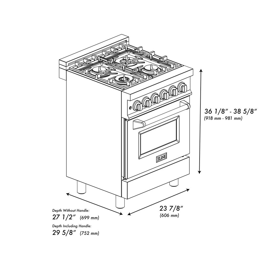 ZLINE 24 in. Professional Dual Fuel Range in Stainless Steel with DuraSnow® Stainless Door (RA-SN-24)