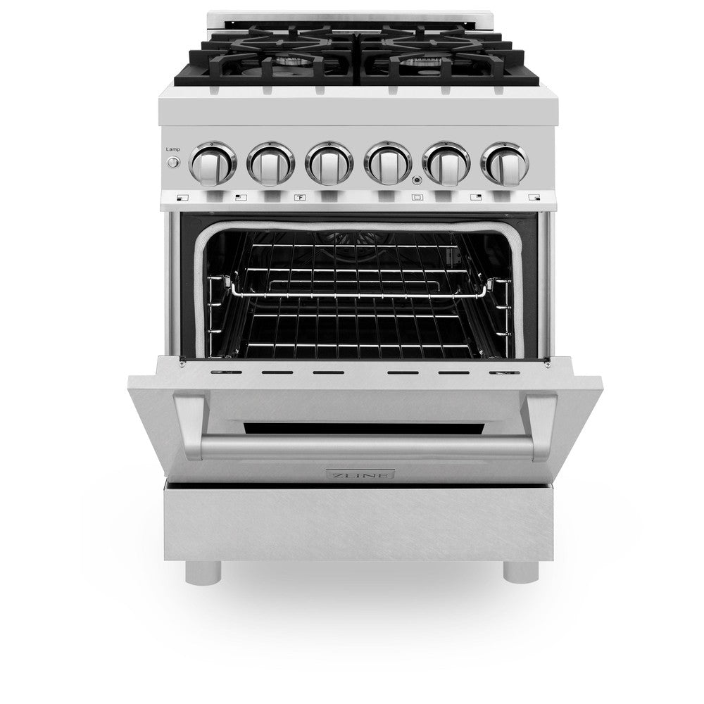 ZLINE 24 in. Professional Dual Fuel Range in Stainless Steel with DuraSnow® Stainless Door (RA-SN-24)