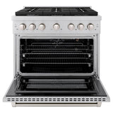 ZLINE 36 in. 5.2 cu. ft. Gas Range with Convection Gas Oven in Stainless Steel with 6 Brass Burners (SGR-BR-36)