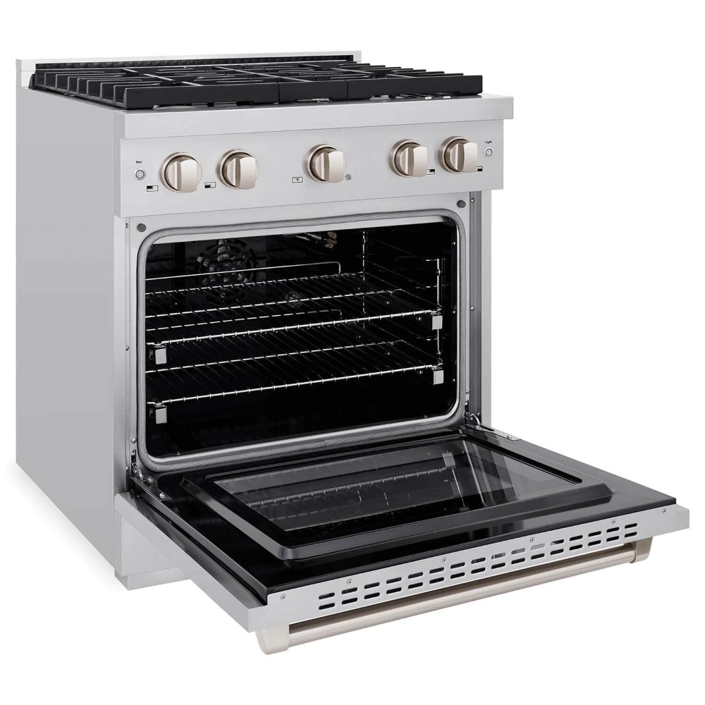 ZLINE Kitchen Package with Refrigerator, 30 in. Stainless Steel Gas Range, 30 in. Convertible Vent Range Hood and 24 in. Tall Tub Dishwasher (4KPR-SGRRH30-DWV)