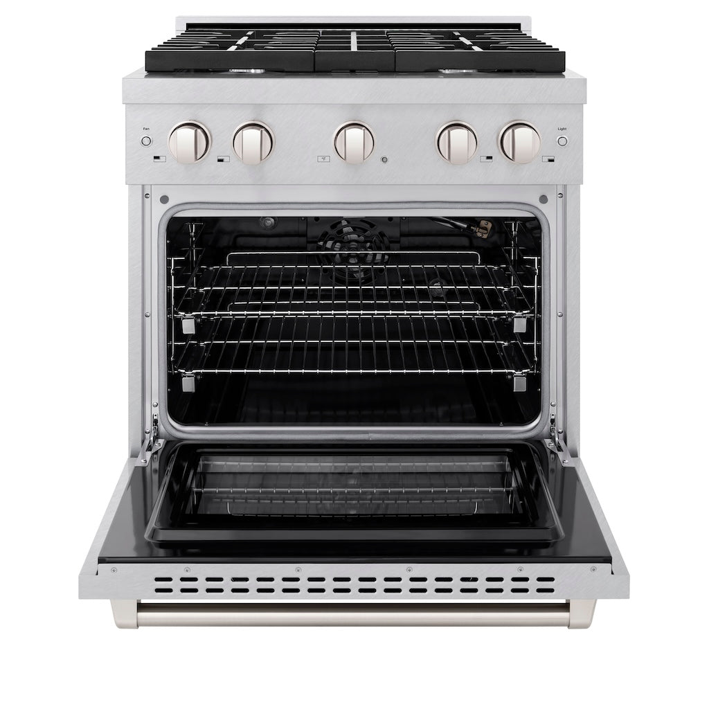 ZLINE 30 in. 4.2 cu. ft. Paramount Gas Range with 4 Burner Cooktop and Convection Gas Oven in DuraSnow® Stainless Steel (SGRS-30)