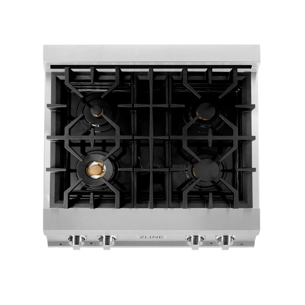 ZLINE 30 in. Legacy Gas Rangetop with 4 Brass Burners and Porcelain Cooktop in Stainless Steel (RT-BR-30)