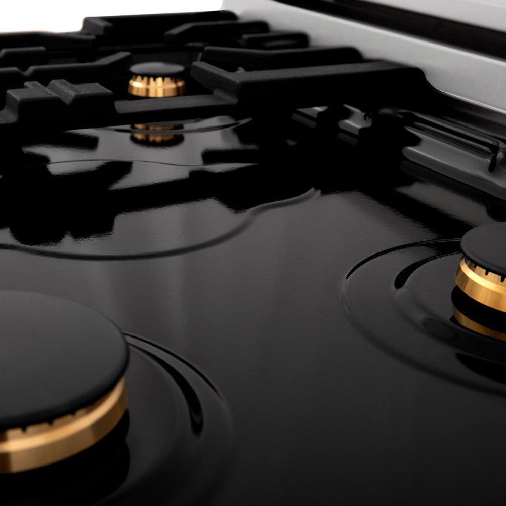 ZLINE Autograph Edition 30 in. Legacy Gas Rangetop with 4 Burners and Porcelain Cooktop in Stainless Steel with Polished Gold Accents (RTZ-30-G)