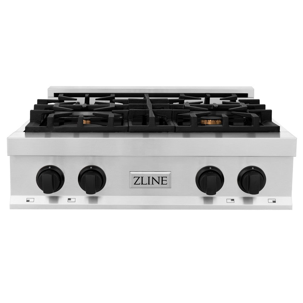 ZLINE Autograph Edition 30 in. Legacy Gas Rangetop with 4 Burners and Porcelain Cooktop in Stainless Steel with Matte Black Accents (RTZ-30-MB)