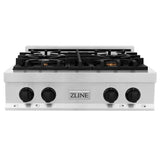 ZLINE Autograph Edition 30 in. Porcelain Rangetop with 4 Gas Burners in Stainless Steel and Matte Black Accents (RTZ-30-MB)