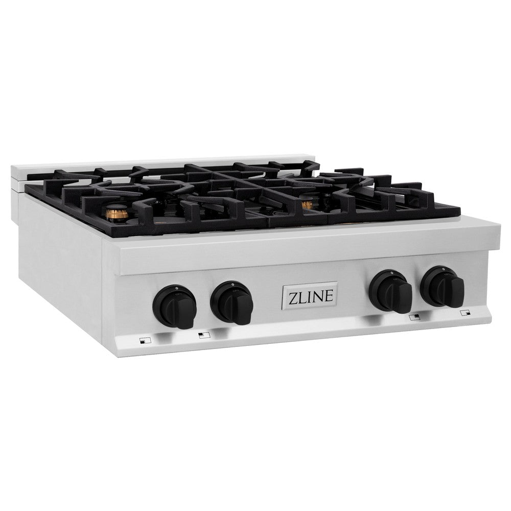 ZLINE Autograph Edition 30 in. Legacy Gas Rangetop with 4 Burners and Porcelain Cooktop in Stainless Steel with Matte Black Accents (RTZ-30-MB)