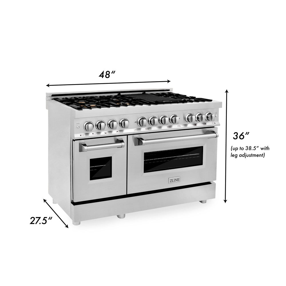 ZLINE 48 in. 6.0 cu. ft. Legacy Dual Fuel Range with Gas Cooktop and 2 Electric Ovens in Stainless Steel with Brass Burners (RA-BR-48)