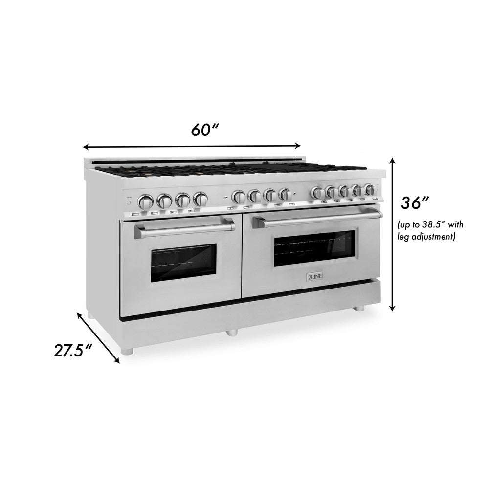 ZLINE 60 in. 7.4 cu. ft. Legacy Dual Fuel Range with Gas Cooktop and 2 Electric Convection Ovens in Stainless Steel with 8 Brass Burners (RA-BR-60)