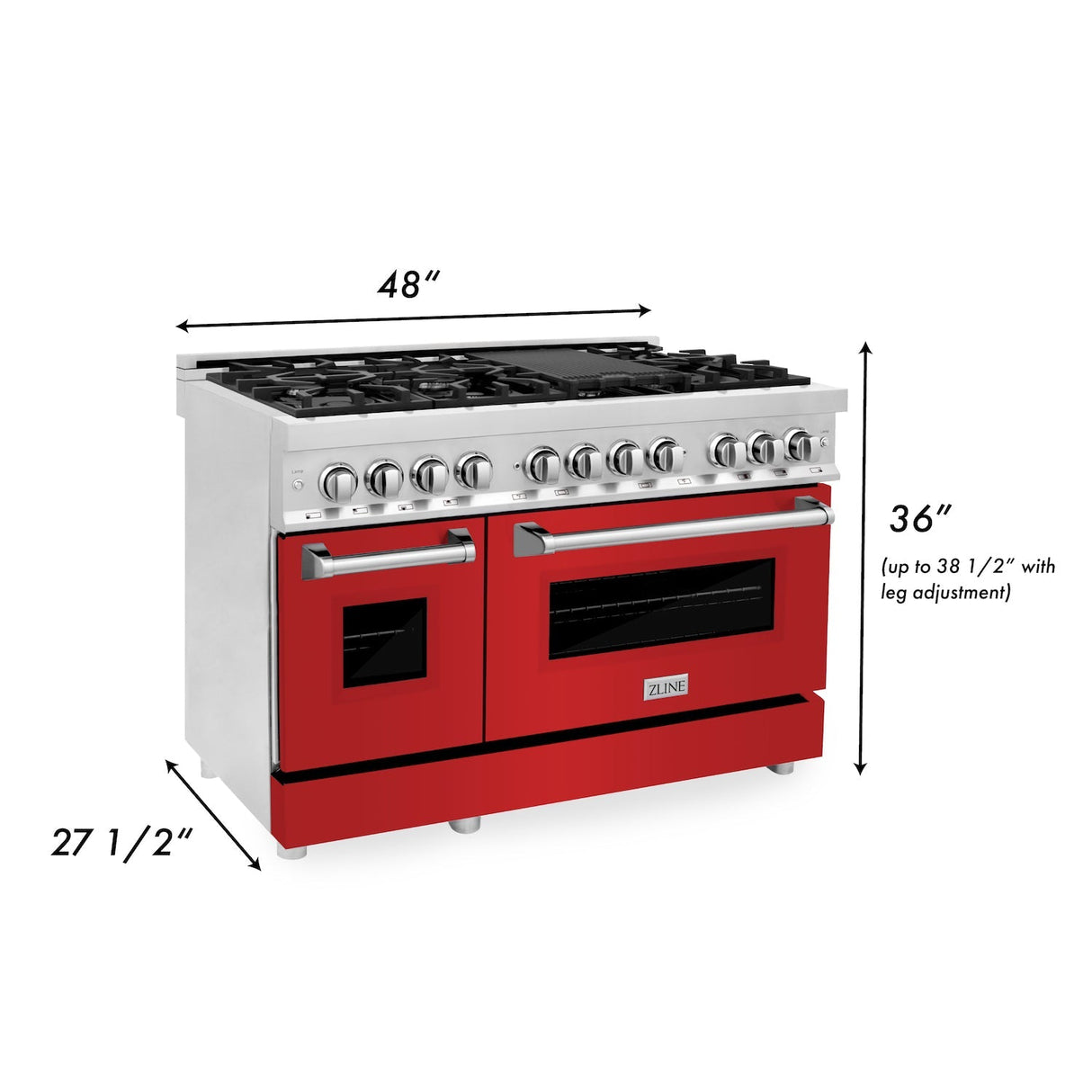 ZLINE 48 in. Professional Dual Fuel Range in Stainless Steel with Red Matte Doors (RA-RM-48)