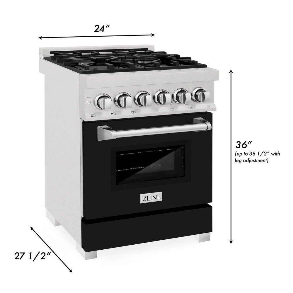 ZLINE 24 in. 2.8 cu. ft. Legacy Dual Fuel Range with 4 Burner Gas Cooktop and Electric Convection Oven in DuraSnow® Stainless Steel and Black Matte Door (RAS-BLM-24)