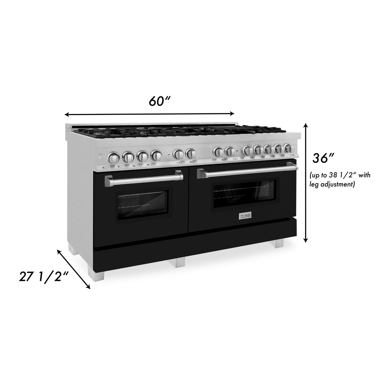 ZLINE 60 in. 7.4 cu. ft. Legacy Dual Fuel Range with 9 Burner Gas Cooktop and 2 Electric Convection Ovens in DuraSnow® Stainless Steel (RAS-SN-60)
