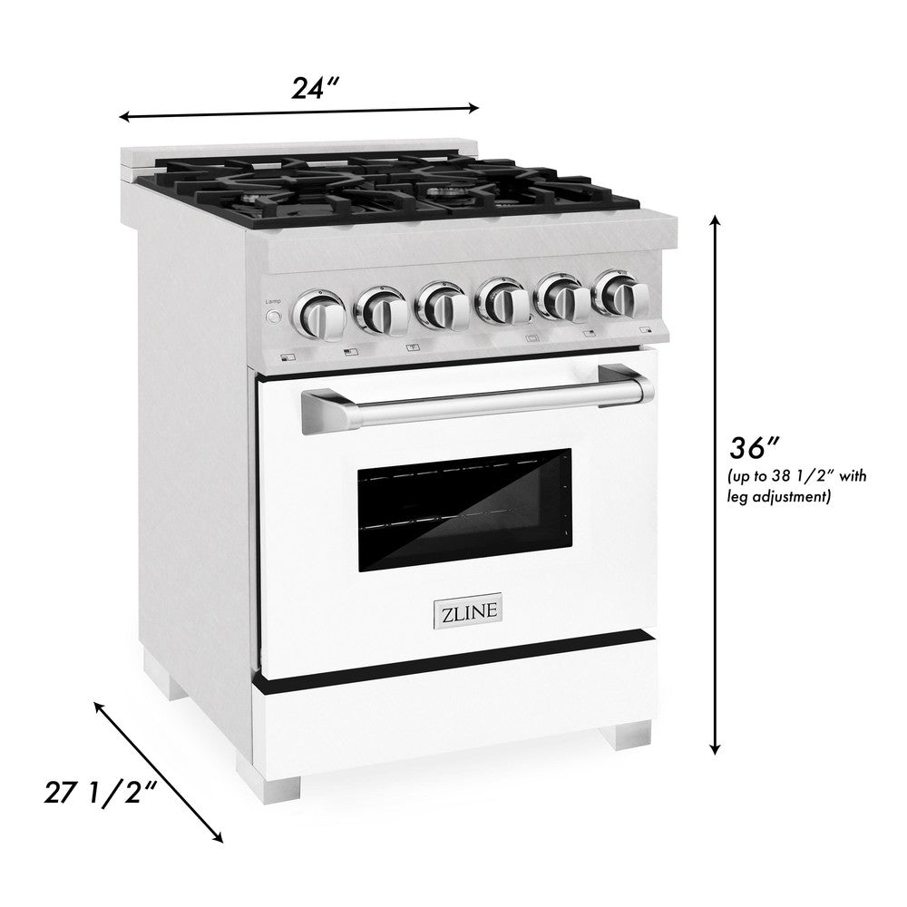 ZLINE 24 in. 2.8 cu. ft. Legacy Dual Fuel Range with 4 Burner Gas Cooktop and Electric Convection Oven in DuraSnow® Stainless Steel and White Matte Door (RAS-WM-24)