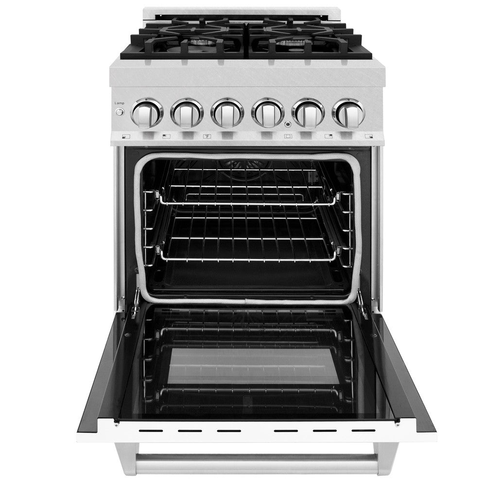 ZLINE 24 in. 2.8 cu. ft. Legacy Dual Fuel Range with 4 Burner Gas Cooktop and Electric Convection Oven in DuraSnow® Stainless Steel and White Matte Door (RAS-WM-24)