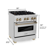 ZLINE Autograph Edition 30 in. Kitchen Package with Stainless Steel Dual Fuel Range and Range Hood with Champagne Bronze Accents (2AKP-RARH30-CB)