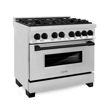 ZLINE Autograph Edition 36 in. 4.6 cu. ft. Dual Fuel Range with Gas Stove and Electric Oven in Stainless Steel with Matte Black Accents (RAZ-36-MB)-Ranges-RAZ-36-MB ZLINE Kitchen and Bath