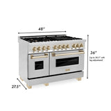 ZLINE Autograph Edition 48 in. Kitchen Package with Stainless Steel Dual Fuel Range and Range Hood with Polished Gold Accents (2AKP-RARH48-G)