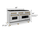 ZLINE Autograph Edition 60 in. 7.4 cu. ft. Dual Fuel Range with Gas Stove and Electric Oven in Stainless Steel with Champagne Bronze Accents (RAZ-60-CB)