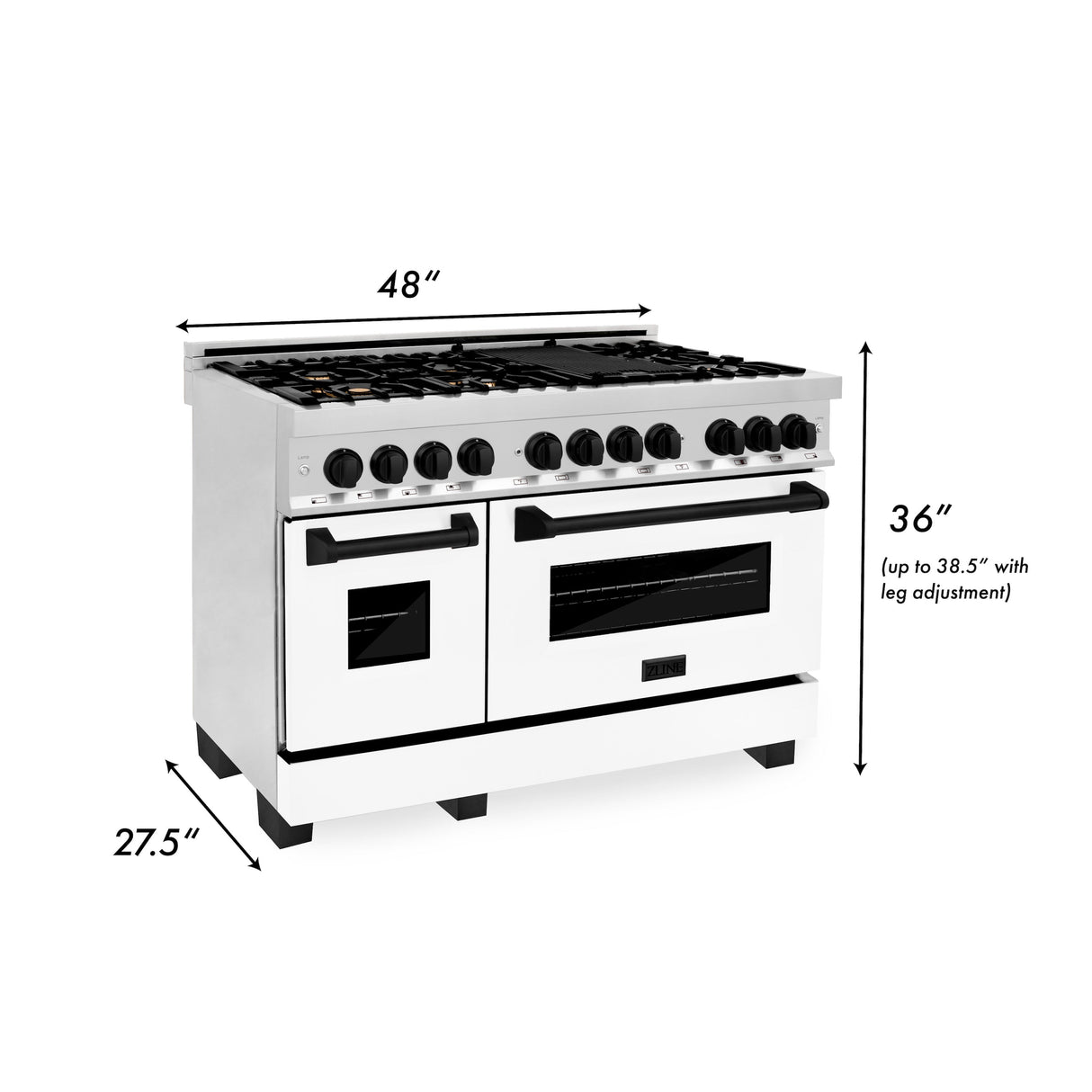 ZLINE Autograph Edition 48 in. Kitchen Package with Stainless Steel Dual Fuel Range with White Matte Door and Range Hood with Matte Black Accents (2AKP-RAWMRH48-MB)