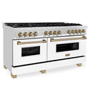 ZLINE Autograph Edition 60 in. 7.4 cu. ft. Dual Fuel Range with Gas Stove and Electric Oven in Stainless Steel with White Matte Doors and Champagne Bronze Accents (RAZ-WM-60-CB)