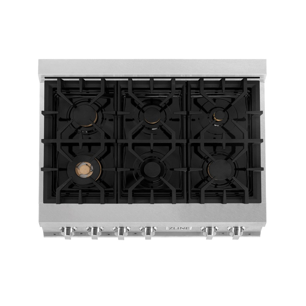 ZLINE 36 in. Legacy Gas Rangetop with 6 Brass Burners and Porcelain Cooktop in DuraSnow® Stainless Steel (RTS-BR-36)