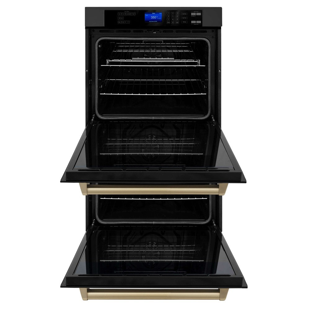 ZLINE Autograph Edition 30 in. Electric Double Wall Oven with Self Clean and True Convection in Black Stainless Steel and Champagne Bronze Accents (AWDZ-30-BS-CB)