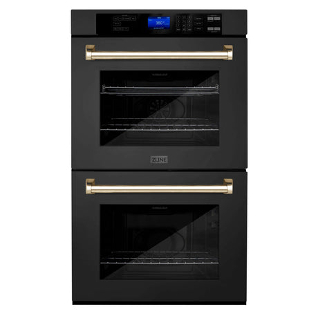 ZLINE Black Stainless Steel double wall oven front.