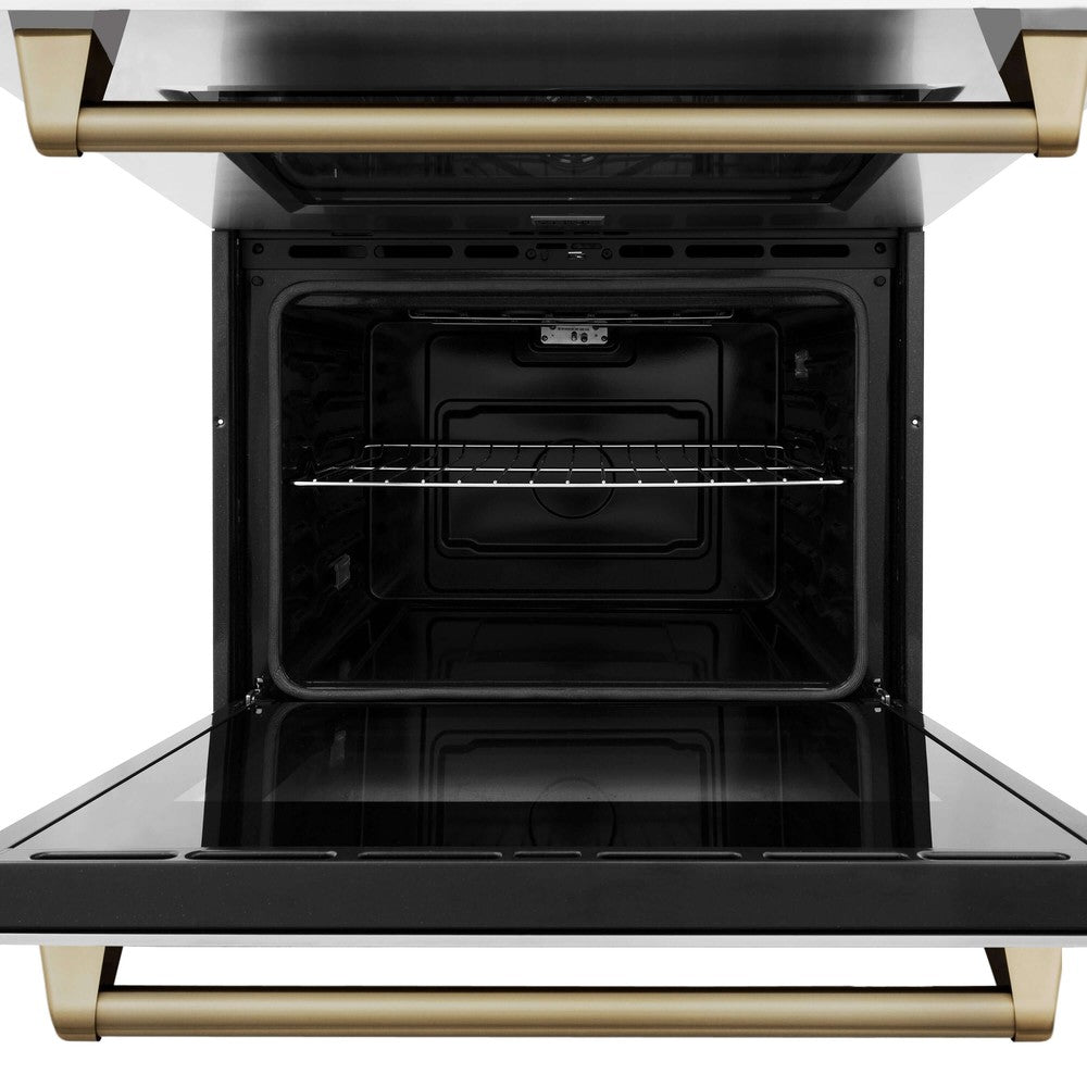 ZLINE Autograph Edition 30 in. Electric Double Wall Oven with Self Clean and True Convection in Stainless Steel and Champagne Bronze Accents (AWDZ-30-CB)