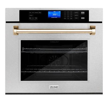 ZLINE Autograph Edition 30 in. Electric Single Wall Oven with Self Clean and True Convection in Fingerprint Resistant Stainless Steel and Polished Gold Accents (AWSSZ-30-G)-Wall Ovens-AWSSZ-30-G ZLINE Kitchen and Bath