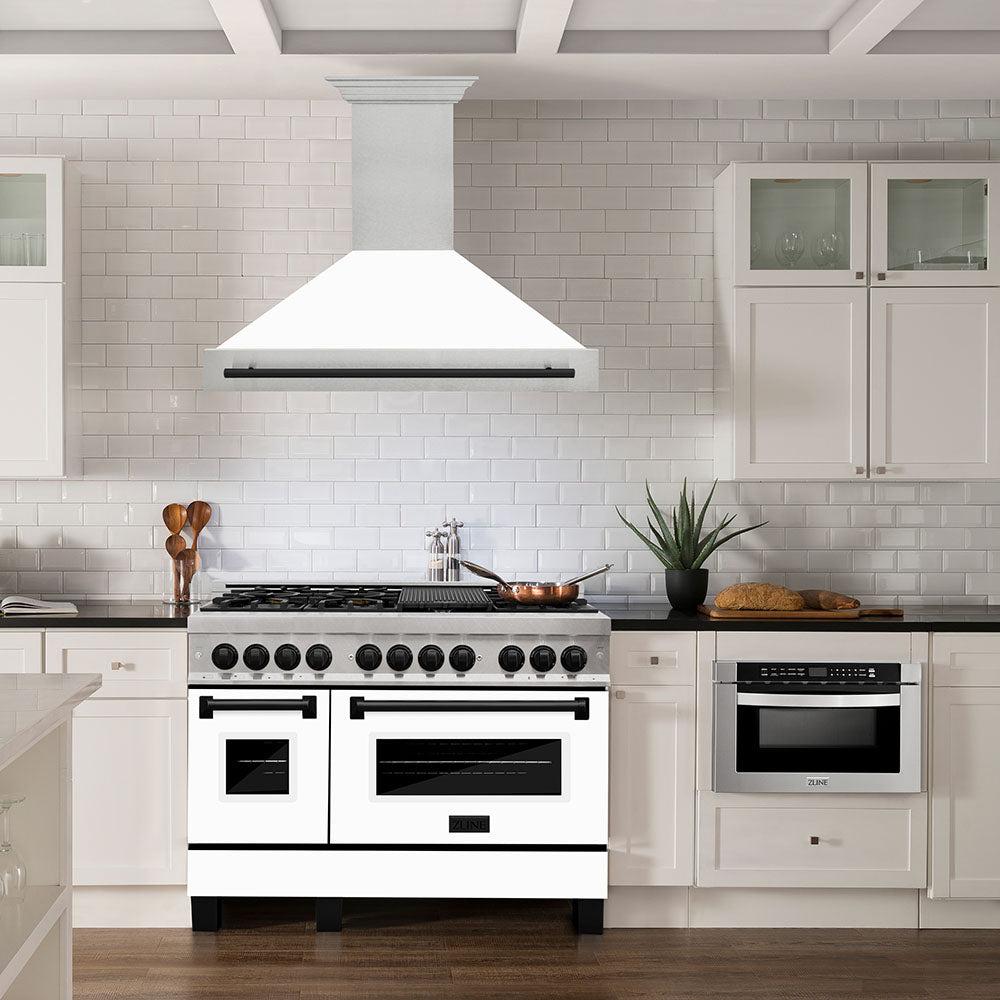 ZLINE Autograph Edition 48 in. Fingerprint Resistant Stainless Steel Range Hood with White Matte Shell and Accented Handle (8654SNZ-WM48)