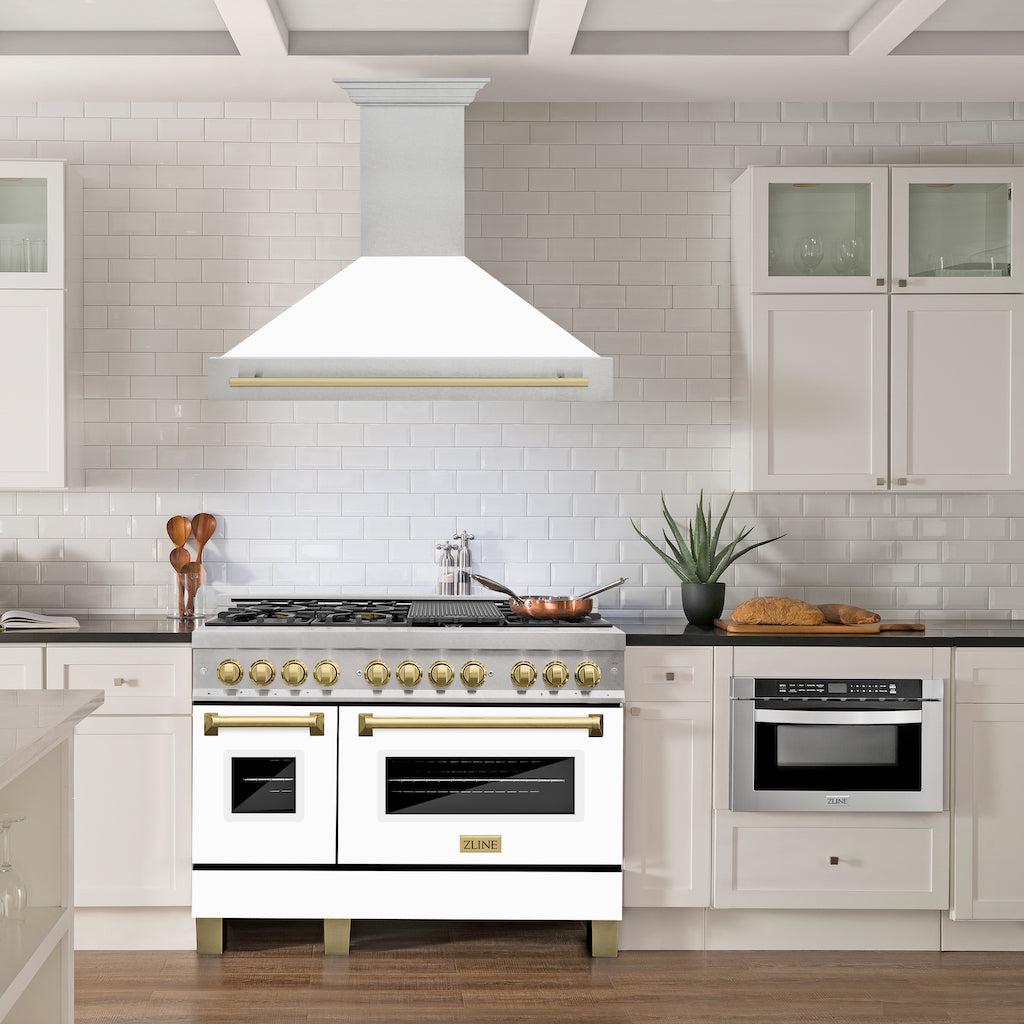 ZLINE Autograph Edition 48 in. Fingerprint Resistant Stainless Steel Range Hood with White Matte Shell and Handle (8654SNZ-WM48)