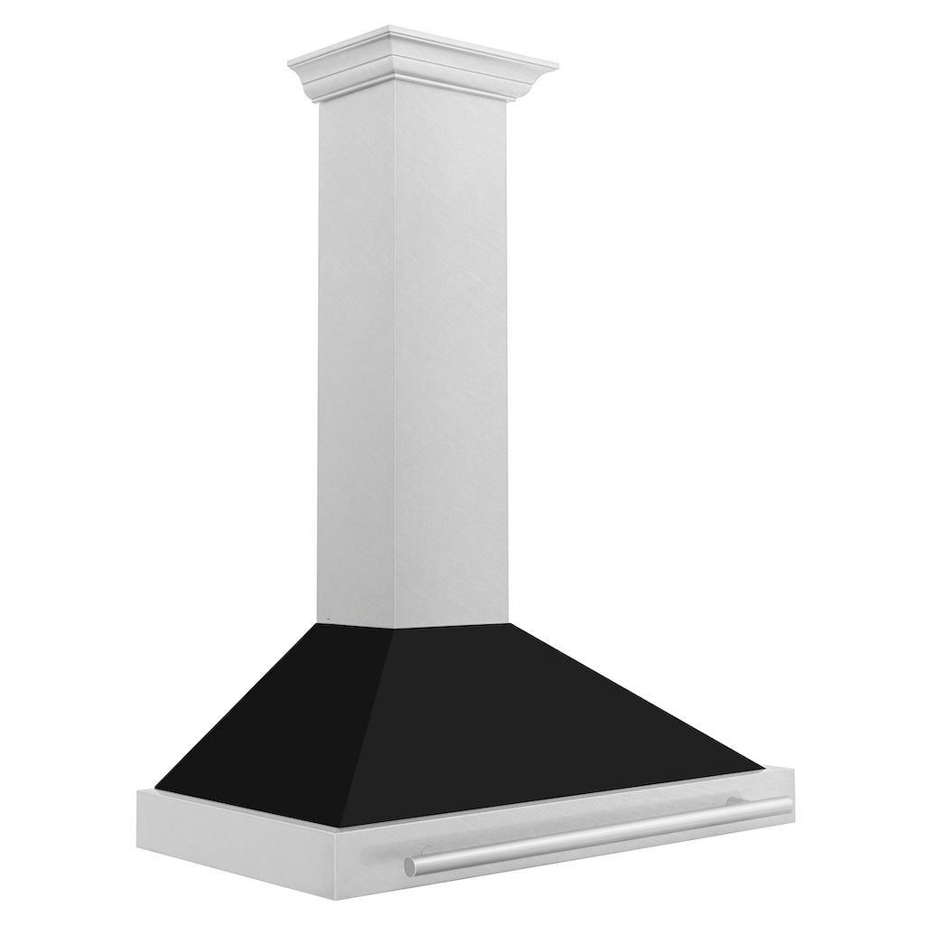 ZLINE Convertible Fingerprint Resistant Satin Stainless Steel Range Hood with Black Matte Shell and Stainless Steel Handle (KB4SNX-BLM) 36 Inch side.