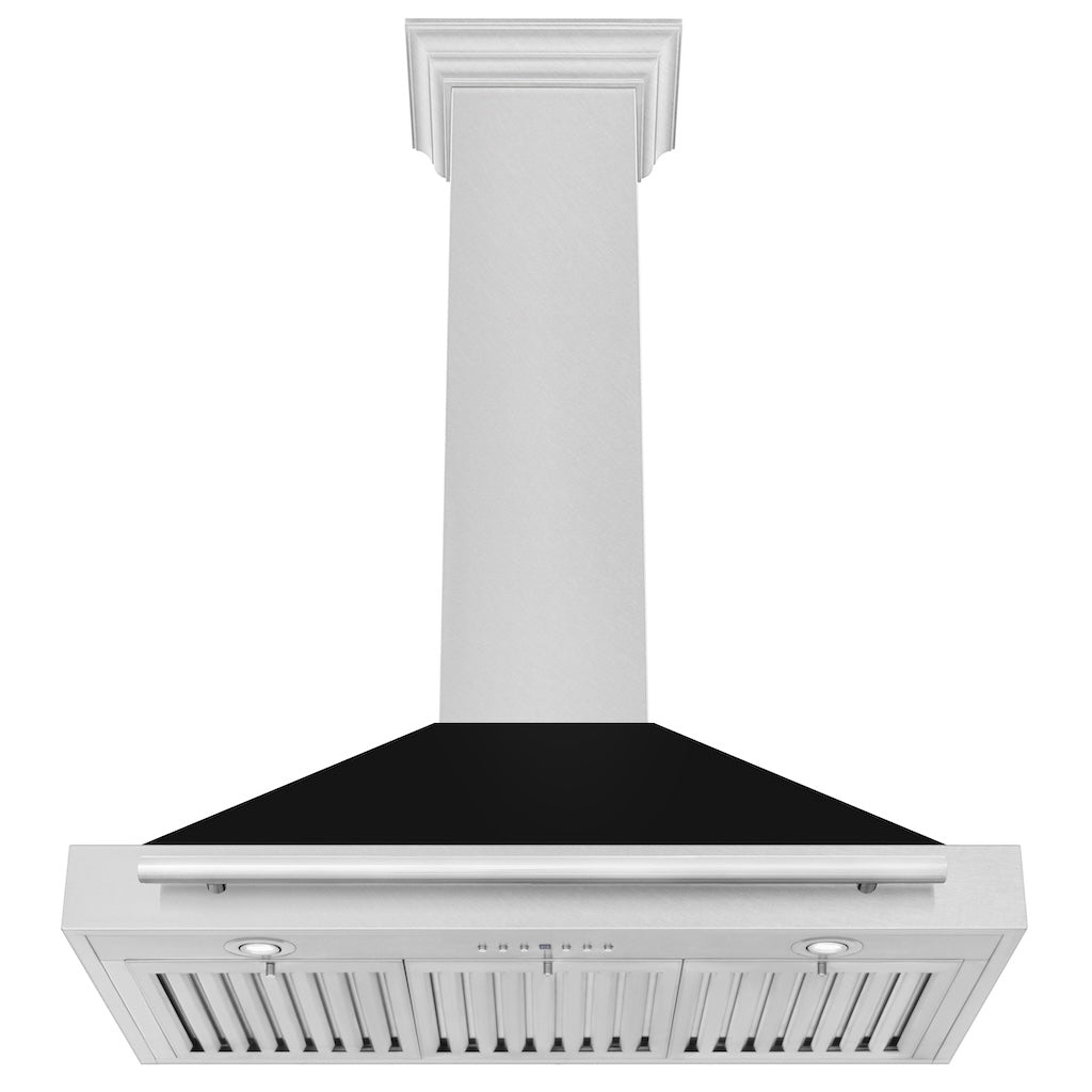 ZLINE Convertible Fingerprint Resistant DuraSnow® Stainless Steel Range Hood with Black Matte Shell and Stainless Steel Handle (KB4SNX-BLM)
