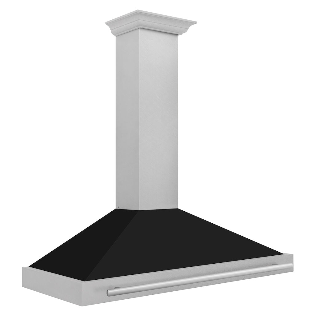 ZLINE Convertible Fingerprint Resistant Satin Stainless Steel Range Hood with Black Matte Shell and Stainless Steel Handle (KB4SNX-BLM) 48 Inch side.